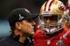 NEW ORLEANS, LA - FEBRUARY 03: Head coach Jim Harbaugh of the San Francisco 49ers talks with Colin Kaepernick #7 of the San Francisco 49ers during Super Bowl XLVII against the Baltimore Ravens at the Mercedes-Benz Superdome on February 3, 2013 in New Orle