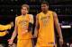 LOS ANGELES, CA - MAY 19: Pau Gasol #16 and Andrew Bynum #17 of the Los Angeles Lakers react after losing 103-100 to the Oklahoma City Thunder in Game Four of the Western Conference Semifinals in the 2012 NBA Playoffs on May 19 at Staples Center in Los A