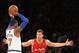 Feb. 10, 2013; New York, NY, USA; Los Angeles Clippers power forward Blake Griffin (32) guards New York Knicks small forward Carmelo Anthony (7) during the first half at Madison Square Garden. Mandatory Credit: Debby Wong-USA TODAY Sports