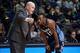Dec 20, 2013; Auburn Hills, MI, USA; Charlotte Bobcats head coach Steve Clifford talks to point guard Kemba Walker (15) during the second quarter against the Detroit Pistons at The Palace of Auburn Hills. Mandatory Credit: Tim Fuller-USA TODAY Sports