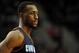 Jan. 02, 2014; Portland, OR, USA; Charlotte Bobcats point guard Kemba Walker (15) looks over to the bench during the third quarter of the game against the Portland Trail Blazers at the Moda Center. The Blazers won the game 134-104. Mandatory Credit: Steve