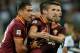 PARMA, ITALY - SEPTEMBER 16: Kevin Strootman of AS Roma (C) celebrates scoring the third goal during the Serie A match between Parma FC and AS Roma at Stadio Ennio Tardini on September 16, 2013 in Parma, Italy. (Photo by Claudio Villa/Getty Images)