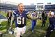 Dec 29, 2013; San Diego, CA, USA; San Diego Chargers center Nick Hardwick (61) celebrates after a win against the Kansas City Chiefs at Qualcomm Stadium. The Chargers won 27-24 in overtime. Mandatory Credit: Christopher Hanewinckel-USA TODAY Sports