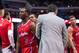 Jan 3, 2014; Dallas, TX, USA; Los Angeles Clippers point guard Chris Paul (3) leaves the court during the second half against the Dallas Mavericks at the American Airlines Center. Paul sprains his right shoulder and does not return to the game. The Clippe