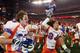 The Broncos celebrate their improbable victory over Oklahoma in the 2007 Fiesta Bowl.
