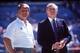 1990: Head coach Jimmy Johnson (left) and owner Jerry Jones of the Dallas Cowboys stand together prior to the start of a Cowboys game at Texas Stadium in Irving, Texas. Mandatory Credit: Allen Dean Steele/Allsport