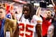 Jan 4, 2014; Indianapolis, IN, USA; Kansas City Chiefs running back Jamaal Charles (25) exits the game after an injury during the first quarter of the 2013 AFC wild card playoff football game against the Indianapolis Colts at Lucas Oil Stadium. Mandatory