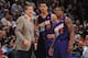 DENVER, CO - December 20: Jeff Hornacek and Gerald Green #14 and Eric Bledsoe #2 of the Phoenix Suns talk against the Denver Nuggets on December 20, 2013 at the Pepsi Center in Denver, Colorado. NOTE TO USER: User expressly acknowledges and agrees that,