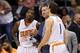 PHOENIX, AZ - DECEMBER 06: Head coach Jeff Hornacek of the Phoenix Suns talks with Eric Bledsoe #2 and Goran Dragic #1 during the NBA game against the Toronto Raptors at US Airways Center on December 6, 2013 in Phoenix, Arizona. The Suns defeated the Rap