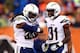 CINCINNATI, OH - JANUARY 05: Defensive back Jahleel Addae #37 of the San Diego Chargers celebrates after recovering a fumble against the Cincinnati Bengals during a Wild Card Playoff game at Paul Brown Stadium on January 5, 2014 in Cincinnati, Ohio. (Ph