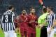 TURIN, ITALY - JANUARY 05: Daniele De Rossi of AS Roma is shown the red card for a foul during the Serie A match between Juventus and AS Roma at Juventus Arena on January 5, 2014 in Turin, Italy. (Photo by Claudio Villa/Getty Images)