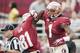 TALLAHASSEE, FL - NOVEMBER 23: Kelvin Benjamin #1 and Kenny Shaw #81 of the Florida State Seminoles celebrate Benjamins's touchdown against the Idaho Vandals during the first half at Doak Campbell Stadium on November 23, 2013 in Tallahassee, Florida. (Pho