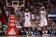 MIAMI, FL - JANUARY 05: LeBron James #6 and Dwyane Wade #3 of the Miami Heat looks on during a game against the Toronto Raptors at AmericanAirlines Arena on January 5, 2014 in Miami, Florida. NOTE TO USER: User expressly acknowledges and agrees that, by