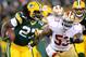 Jan 5, 2014; Green Bay, WI, USA; Green Bay Packers running back Eddie Lacy (27) carries the ball as San Francisco 49ers inside linebacker NaVorro Bowman (53) chases during the second quarter of the 2013 NFC wild card playoff football game at Lambeau Field
