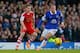 LIVERPOOL, ENGLAND - DECEMBER 29: Ross Barkley of Everton competes with Steven Davis of Southampton during the Barclays Premier League match between Everton and Southampton at Goodison Park on December 29, 2013 in Liverpool, England. (Photo by Paul Thom
