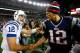 FOXBORO, MA - NOVEMBER 18: Andrew Luck #12 of the Indianapolis Colts shakes hands with Tom Brady #12 of the New England Patriots following their game on November 18, 2012 at Gillette Stadium in Foxboro, Massachusetts. (Photo by Jared Wickerham/Getty Imag