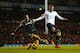 LONDON, ENGLAND - DECEMBER 29: Roberto Soldado of Tottenham Hotspur is tackled by Geoff Cameron of Stoke City during the Barclays Premier League match between Tottenham Hotspur and Stoke City at White Hart Lane on December 29, 2013 in London, England. (