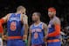 OAKLAND, CA - MARCH 11: Tyson Chandler #6, J.R. Smith #8 and Carmelo Anthony #7 of the New York Knicks in a game against the Golden State Warriors on March 11, 2013 at Oracle Arena in Oakland, California. NOTE TO USER: User expressly acknowledges and agre