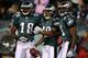 PHILADELPHIA - DECEMBER 27 : DeSean Jackson #10 of the Philadelphia Eagles celebrates with teammates Jeremy Maclin #18 and Jason Avant #81 after scoring a touchdown in the first quarter againt the Denver Broncos at Lincoln Financial Field on December 27,