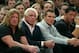 NEW YORK - MARCH 9: WWE wrestlers (L-R) Triple H, Ric Flair, Randy Orton and Batista sit courtside at the New York Knicks v Boston Celtics NBA game March 9, 2004 at Madison Square Garden in New York City. (Photo by Ray Amati/Getty Images)