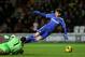 SOUTHAMPTON, ENGLAND - JANUARY 01: Oscar of Chelsea goes down in the area after seemingly making contact with goalkeeper Kelvin Davis of Southampton during the Barclays Premier League match between Southampton and Chelsea at St Mary's Stadium on January