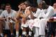 NEW YORK, NY - DECEMBER 03: Mirza Teletovic #33, Brook Lopez #11, Joe Johnson #7 and Kevin Garnett #2 of the Brooklyn Nets sit on the bench during the fourth quarter against the Denver Nuggets at Barclays Center on December 3, 2013 in the Brooklyn boroug