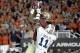 Jan 6, 2014; Pasadena, CA, USA; Florida State Seminoles wide receiver Kelvin Benjamin (1) catches a pass for a touchdown as Auburn Tigers cornerback Chris Davis (11) tackles during the second half of the 2014 BCS National Championship game at the Rose Bow