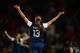 Aug 6, 2012; Manchester , United Kingdom; USA forward (13) Alex Morgan celebrates as the game ends after scoring the winning goal in extra time against Canada in the semi finals during the London 2012 Olympic Games at Old Trafford. Mandatory Credit: Mark