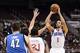 Jan 6, 2014; Philadelphia, PA, USA; Philadelphia 76ers guard Michael Carter-Williams (1) shoots a jump shot during the first quarter against the Minnesota Timberwolves at the Wells Fargo Center. Mandatory Credit: Howard Smith-USA TODAY Sports