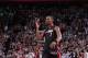 PORTLAND, OR - DECEMBER 28: Chris Bosh #1 of the Miami Heat celebrates after hitting the game winning three pointer against the Portland Trail Blazers on December 28, 2013 at the Moda Center Arena in Portland, Oregon. NOTE TO USER: User expressly acknow