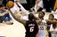Hibbert defends the paint against 2013 NBA MVP LeBron James in last season's Eastern Conference Finals.