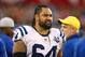 Nov 24, 2013; Phoenix, AZ, USA; Indianapolis Colts center Samson Satele (64) against the Arizona Cardinals at University of Phoenix Stadium. The Cardinals defeated the Colts 40-11. Mandatory Credit: Mark J. Rebilas-USA TODAY Sports