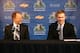 MINNEAPOLIS - APRIL 17: Fred Hoiberg (R) and team owner Glen Taylor announce Hoiberg's retirement from the NBA and that he will join the Minnesota Timberwolves front office staff April 17, 2006 at the Target Center in Minneapolis, Minnesota. NOTE TO USE