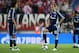 MADRID, SPAIN - AUGUST 27: Kevin Kuranyi (L) and Ivan Rakitic of FC Schalke stand dejected at the halfway line after Atletico Madrid scored their second goal during the UEFA Champions League third Qualifying Round, second leg match between Atletico Madri