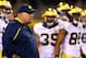 Dec 28, 2013; Tempe, AZ, USA; Michigan Wolverines offensive coordinator Al Borges against the Kansas State Wildcats during the Buffalo Wild Wings Bowl at Sun Devil Stadium. Mandatory Credit: Mark J. Rebilas-USA TODAY Sports