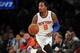 Nov 20, 2013; New York, NY, USA; New York Knicks shooting guard J.R. Smith (8) controls the ball against the Indiana Pacers during the second quarter at Madison Square Garden. The Pacers defeated the Knicks 103-96 in overtime. Mandatory Credit: Brad Penne