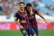 ALMERIA, SPAIN - SEPTEMBER 28: Lionel Messi (L) of FC Barcelona celebrates with team-mate Cesc Fabregas after scoring the opening goal during the La Liga match between UD Almeria and FC Barcelona on September 28, 2013 in Almeria, Spain. (Photo by Denis