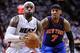 Apr 30, 2012; Miami, FL, USA; Miami Heat small forward LeBron James (6) drives to the basket as New York Knicks small forward Carmelo Anthony (7) defends during the second half of game two in the Eastern Conference quarterfinals of the 2012 NBA Playoffs a
