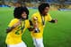 RIO DE JANEIRO, BRAZIL - JUNE 30: Dante (R) and Daniel Alves of Brazil celebrate after victory in the FIFA Confederations Cup Brazil 2013 Final match between Brazil and Spain at Maracana on June 30, 2013 in Rio de Janeiro, Brazil. (Photo by Laurence Gri