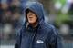 Sep 22, 2013; Seattle, WA, USA; Seattle Seahawks coach Pete Carroll in the rain before the game against the Jacksonville Jaguars at CenturyLink Field. Mandatory Credit: Kirby Lee-USA TODAY Sports