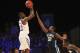 Nov 29, 2013; Paradise Island, BAHAMAS; Kansas Jayhawks guard Andrew Wiggins (22) shoots over Villanova Wildcats guard James Bell (32) during the first half at the 2013 Battle 4 Atlantis in the Imperial Arena at the Atlantis Resort. Mandatory Credit: Kevi