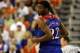 Dec 10, 2013; Gainesville, FL, USA; Kansas Jayhawks guard Andrew Wiggins (22) against the Florida Gators during the first half at Stephen C. O'Connell Center. Mandatory Credit: Kim Klement-USA TODAY Sports
