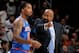 CLEVELAND, OH - DECEMBER 7: Head Coach Mike Woodson of the New York Knicks talks with J.R. Smith #8 during a break in the action against the Cleveland Cavaliers at The Quicken Loans Arena on December 7, 2013 in Cleveland, Ohio. NOTE TO USER: User express