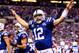 INDIANAPOLIS, IN - JANUARY 04: Quarterback Andrew Luck #12 of the Indianapolis Colts celebrates a fourth quarter touchdown against the Kansas City Chiefs during a Wild Card Playoff game at Lucas Oil Stadium on January 4, 2014 in Indianapolis, Indiana. (
