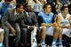 CHAPEL HILL, NC - NOVEMBER 08: Leslie McDonald #2 (L) and P.J. Hairston #15 (2L) of the North Carolina Tar Heels watch from the bench during a game against of the Oakland Golden Grizzlies at the Dean Smith Center on November 8, 2013 in Chapel Hill, Nort