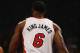 NEW YORK, NY - JANUARY 10: LeBron James #6 of the Miami Heat is seen with his nickname King James on the back of his jersey against the Brooklyn Nets during their game at the Barclays Center on January 10, 2014 in New York City. NOTE TO USER: User expre