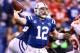 INDIANAPOLIS, IN - JANUARY 04: Quarterback Andrew Luck #12 of the Indianapolis Colts passes against the Kansas City Chiefs during a Wild Card Playoff game at Lucas Oil Stadium on January 4, 2014 in Indianapolis, Indiana. (Photo by Andy Lyons/Getty Images
