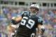 Dec 22, 2013; Charlotte, NC, USA; Carolina Panthers middle linebacker Luke Kuechly (59) reacts in the fourth quarter. The Panthers defeated the Saint 17-13 at Bank of America Stadium. Mandatory Credit: Bob Donnan-USA TODAY Sports