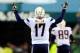 CINCINNATI, OH - JANUARY 05: Quarterback Philip Rivers #17 of the San Diego Chargers celebrates against the Cincinnati Bengals in a Wild Card Playoff game at Paul Brown Stadium on January 5, 2014 in Cincinnati, Ohio.The San Diego Chargers defeated the Ci