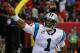 ATLANTA, GA - DECEMBER 29: Cam Newton #1 of the Carolina Panthers celebrates a touchdown against the Atlanta Falcons at Georgia Dome on December 29, 2013 in Atlanta, Georgia. (Photo by Kevin C. Cox/Getty Images)